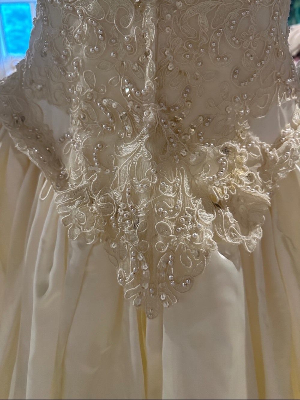 Vintage 90s Demetrios Wedding Dress | Beaded Lace Puff Sleeve Bridal Gown - Picture 6 of 8